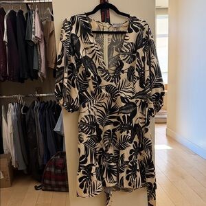 ASOS Black and Cream Leaf Print Long Dress